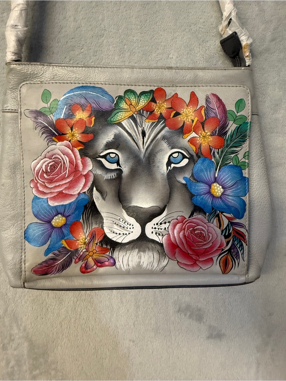 Anuschka Crossbody Lion Magic Multicolor Floral Lion Artwork Bag Purse